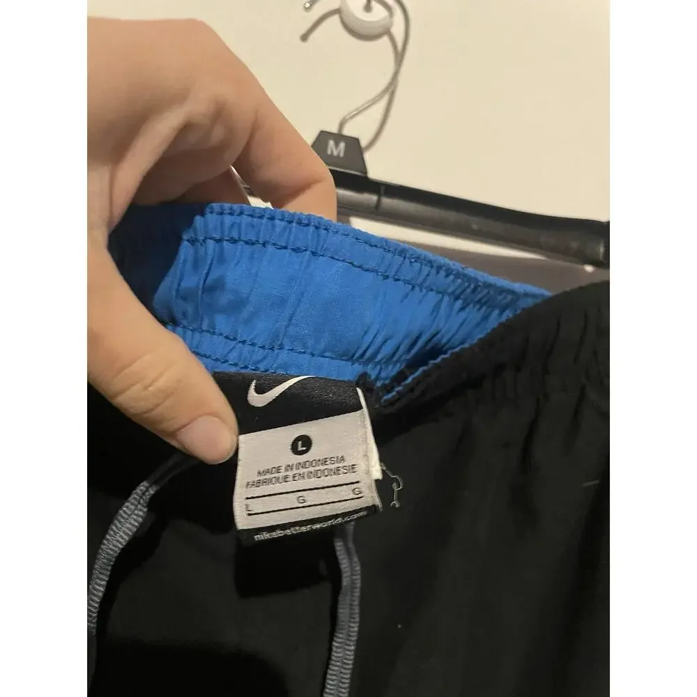 Nike Swim‎ Trunks Men's Sz Large Black Blue Board Shorts Swoosh Logo Unlined